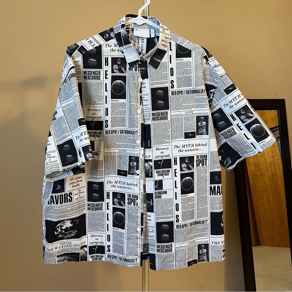 Black and White Newspaper Print Shirt